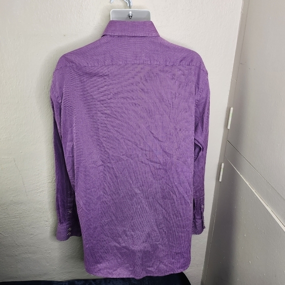 Hugo Boss Regular Fit Easy Iron Button Down Men Long Sleeve Shirt Size 17 Purple - Picture 10 of 11